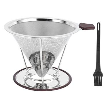 Imagem de Filtro de café de aço inoxidável Copo de filtro de café em cone Despeje sobre gotejador de café Design de filtro de camada dupla para fabricação de café manual 304 Aço inoxidável