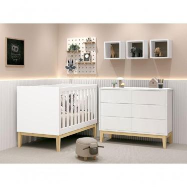 Imagem de Jogo De Quarto Para Bebê Classic New Branco Fosco Com Natural - Moveisaqui