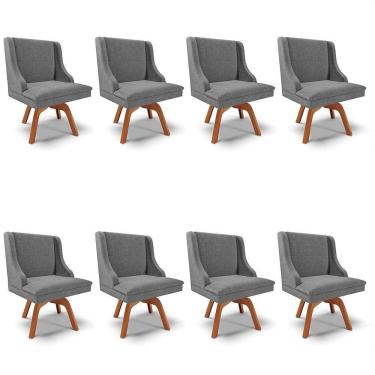 Imagem de Kit 8 Cadeiras Estofadas Giratória Para Sala De Jantar Lia Linho Grafite - Ibiza