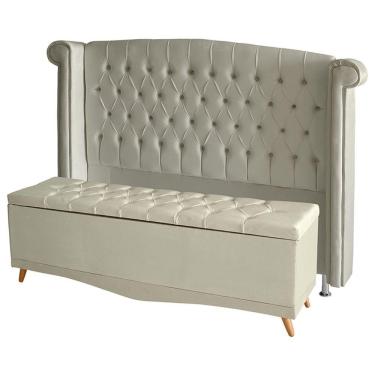 Imagem de Kit Cabeceira De Cama Box E Calçadeira Baú Luxo Casal 140 Cm Suede Porcelana Do Lar Móveis
