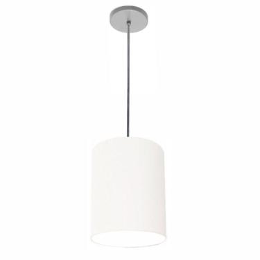 Imagem de Lustre Luminária Pendente Vivare Free Lux Pe-4103cz Cúpula Em Tecido 15x20cm Branca Canopla Cinza E Fio Cristal