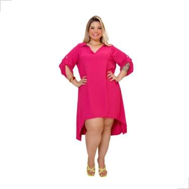 Imagem de Vestido Chamise Manga 3/4 Gola Polo Plus Size - Rosana Farcait, Pink, 