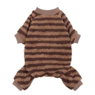 Imagem de Fitwarm Pijama listrado de lã para cães, roupas de inverno para cães pequenos, meninas, meninos, macacão de veludo, pijamas macios para animais de estimação, roupas para cães, marrom, castanho,