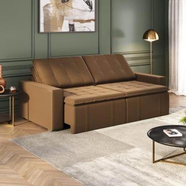 Imagem de Sofá Cama Retrátil e Reclinável 4 Lugares 240cm em Veludo Palmeira Cab