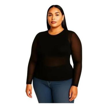 Imagem de Camiseta Manga Longa Plus Size Selene Tule Fio 40 9110 Cor:PretoTamanh