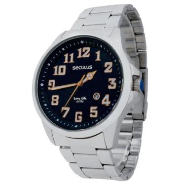 Imagem de Relogio Masculino Seculus Analogico Aço Inoxidavel Prata Mostrador Azu