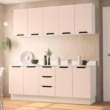 Imagem de Cozinha Modulada 4 Peças com Tampo e Rodapé Maeena Politorno, Branco/C