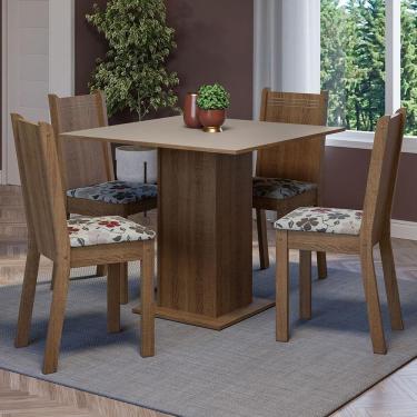 Imagem de Conjunto Sala De Jantar Mesa Tampo De Madeira 4 Cadeiras Rustic/crema/floral Hibiscos Samara Madesa Rustic/crema/hibiscos