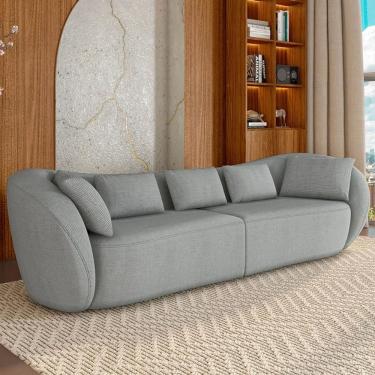 Imagem de Sofá 4 Lugares 292cm Orgânico Pé Madeira Yume Linho Cinza Z55 - Mpozenato