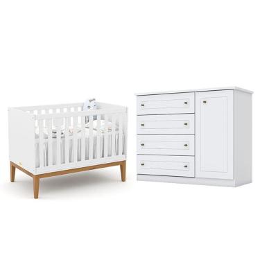 Imagem de Berço Americano Unique Branco Soft Eco Wood - Matic e Cômoda Infantil Americano Branco HP - Henn