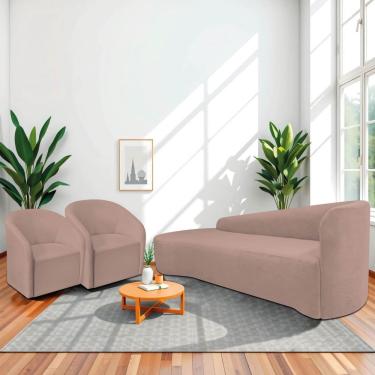 Imagem de Kit Sofá Curvo França 200cm L.e E 2 Poltronas Luiza Max Conforto, Elegância E Design Moderno Linho Rosê