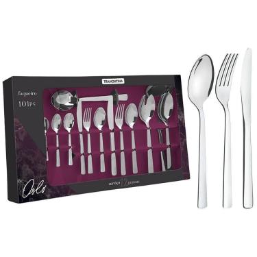 Imagem de Faqueiro Tramontina Oslo Em Aço Inox Com Facas De Mesa Acabamento Alto Brilho 101 Peças 66985030