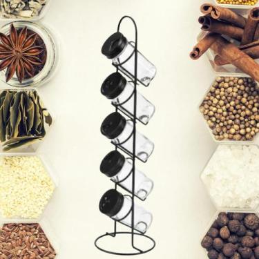 Imagem de Conjunto 5 Porta Condimentos Com Suporte Vertical Temperos Cozinha Por