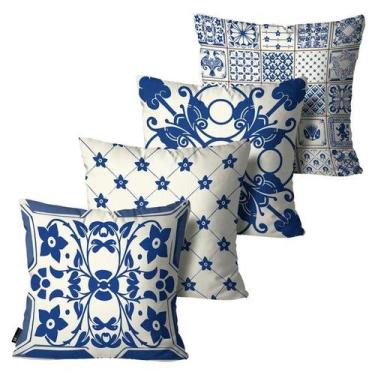 Imagem de Kit com 4 Capas para Almofadas Portuguesa Azul 45x45 - Mdecore