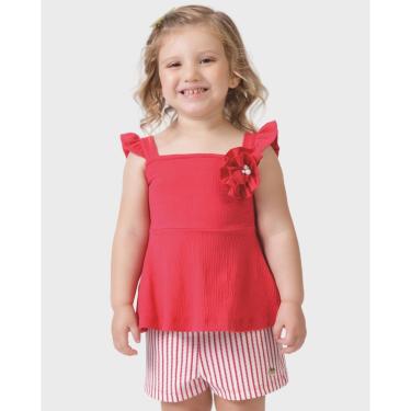 Imagem de Conjunto menina verão blusa e shorts estilo fresquinho - Vermelho e Amarelo - Menina 1 a 4 anos-Feminino