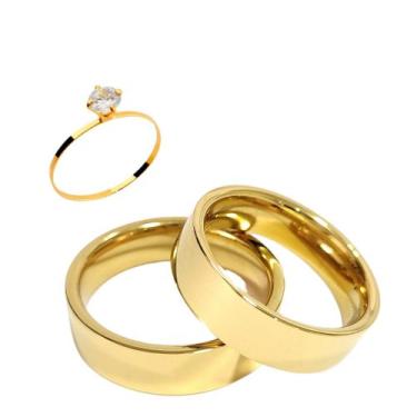 Imagem de Par Aliança Casamento Reta 6mm Tungstênio ouro 18k - Noran