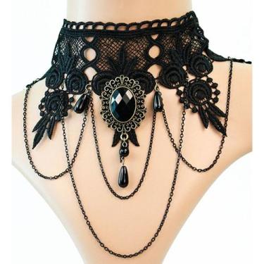 Imagem de Colar Gargantilha Gótico Feminino Cristal Vintage - - anjo da mamãe, P