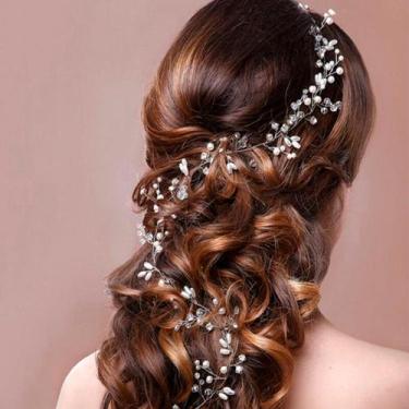 Imagem de Tiara Arranjo Cabelo Noiva Pérola Fio Strass Cristal Dourado - - anjo 