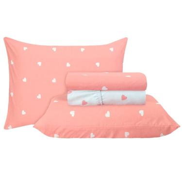 Imagem de Jogo De Cama Duplo Queen 4 Peças Percal 180 Fios Coração Rose Sonhare Prata - Sultan