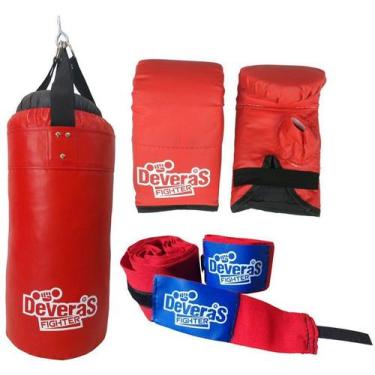 Imagem de Saco de Pancada Cheio 60 cm + Luva Boxe Luva Bate Saco + Bandagem Muay