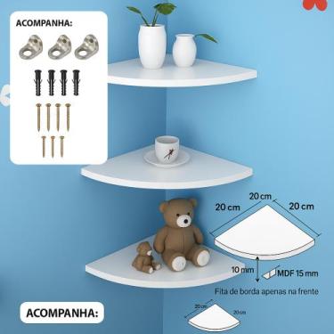 Imagem de Kit 3 Prateleiras canto quina redonda meia lua decoração de Quarto Inf
