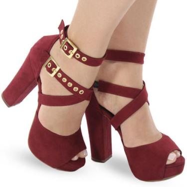 Imagem de Sandália Meia Pata Feminina Salto Grosso Alto P15 - Modarpe, Marsala, 