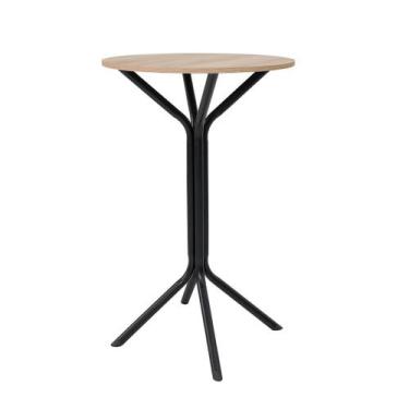 Imagem de Mesa Bistrô Alta Moderna Aço Com Tampo De Madeira Para Bar Cozinha Lan