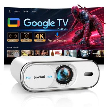 Imagem de Projetor Portátil Sovboi E30Max Branco Google TV 4K Foco Automático Keystone 4D 1080P WiFi 6 Bluetooth 120V