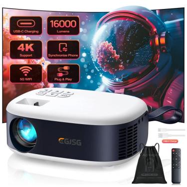 Imagem de Mini Projetor EGJSG Azul Marinho WiFi 6 Bluetooth Carregamento USB-C 1080P N1