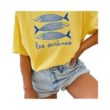 Imagem de Camiseta Casual Feminina Com Estampa De Sardinha, Moda De Verão, Desig