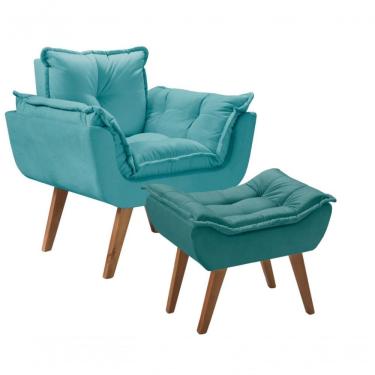 Imagem de Kit Poltrona Com Puff Opalla Suede Turquesa Com Apoio Para os Pés D Salla