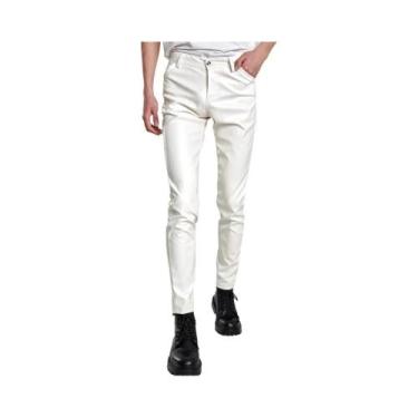 Imagem de Calças Masculinas Skinny Fit Em Couro PU Com Stretch Para Moda, Festas