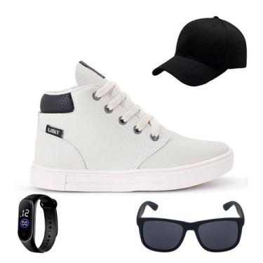 Imagem de Tenis Botinha Infantil Meninos Casual Cano Alto Confortavel + Bone Ocu