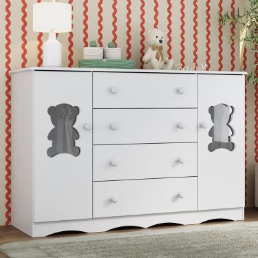 Imagem de Cômoda Infantil Mp4495 4 Gavetas Mdf Puxador Plástico Branco com Portas de Vidro 125cm