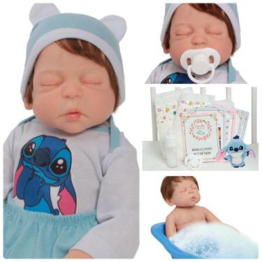 Imagem de Bebê Reborn Realista Cabelo Fio a Fio Stitch com Pelúcia - Cegonha Reb