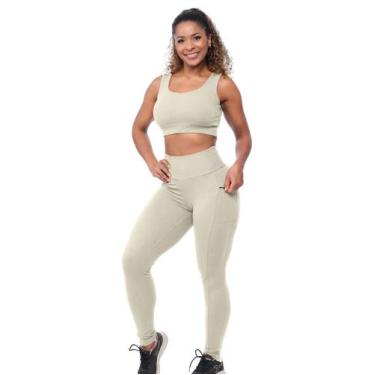 Imagem de Conjunto Fitness Feminino Poliamida Cós Alto Modelador Zero Transparên