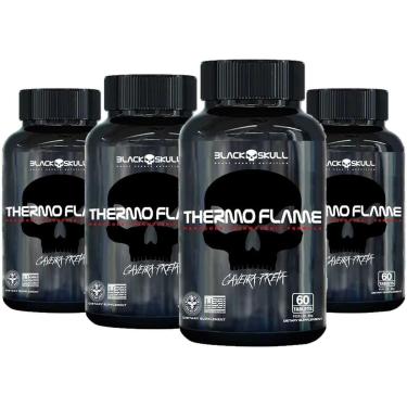 Imagem de Kit 4x Thermo Flame Queimador De Gordura 60 Caps Black Skull-Unissex
