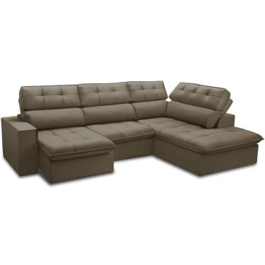 Imagem de Sofá 4 Lugares Retrátil Reclinável Chaise Direito 288cm Solin F04 Veludo Marrom Claro - Lyam Decor