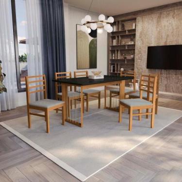 Imagem de Conjunto Sala de Jantar Elisa em Madeira Maciça 6 Cadeiras Boucle Cinz