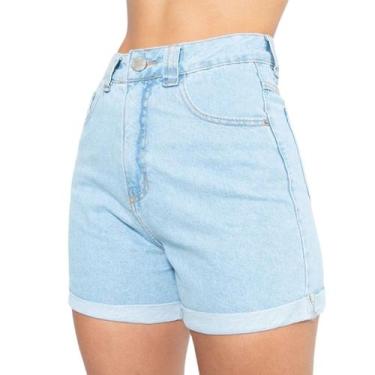 Imagem de Short Jeans Mom Feminino Cintura Alta Azul Claro Lady Rock, Azul claro