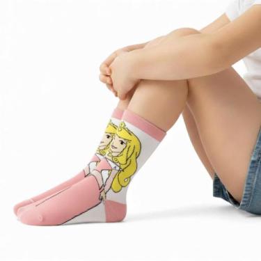 Imagem de Meia Infantil Menina Princesas Disney - Jolitex Ternille, Rosa Claro, 