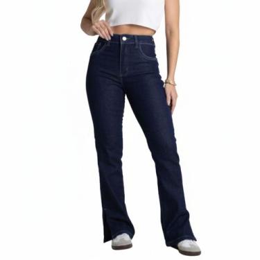 Imagem de Calça Jeans Reta Com Abertura Lateral Feminina Sawary - 282650, Jeans 
