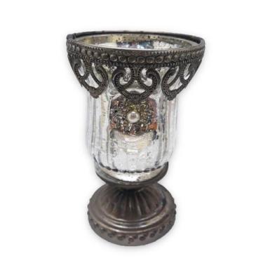 Imagem de Castiçal Porta Velas Medieval Vidro Vintage Silver C/ Base - Flash
