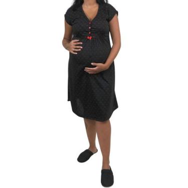 Imagem de Camisola Maternidade Amamentação com Botões Corações Linda Gestante, P