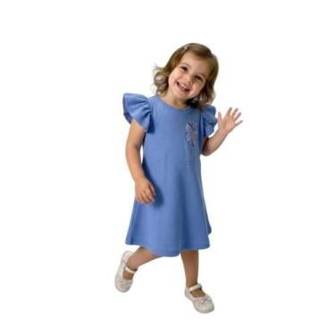 Imagem de Vestido Infantil Bebê Menina Baby Vest Malha Borboleta, Azul, 03