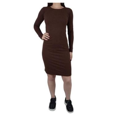 Imagem de Vestido Feminino LZT Canelado Midi Marrom - 7057, P, Marrom