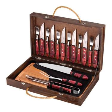 Imagem de Kit Churrasco 17 Peças Tramontina 21198766 Vermelho, Vermelho