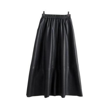Imagem de Saia Midi De Cintura Alta Em material sintético PU Com Patchwork Elega