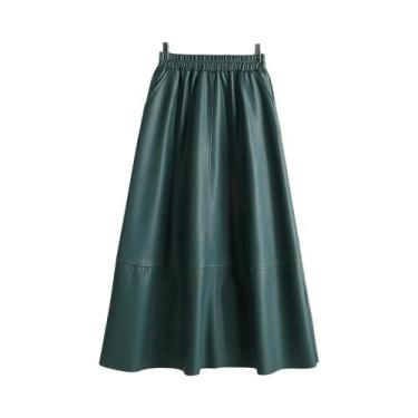 Imagem de Saia Midi De Cintura Alta Em material sintético PU Com Patchwork Elega