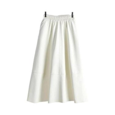 Imagem de Saia Midi De Cintura Alta Em material sintético PU Com Patchwork Elega